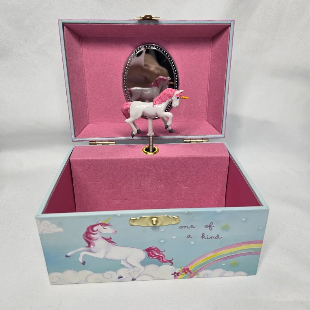 Jewelkeeper Musical Jewelry Box Girls Small Blue Unicorn Rainbow Wind Up Music